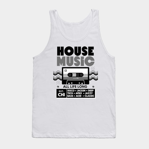 HOUSE MUSIC  - Cassette  (Grey/Black) Tank Top by DISCOTHREADZ 